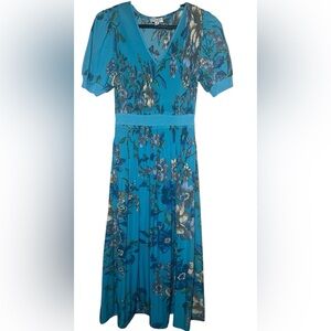 Current Air Teal Blue Floral Midi Dress